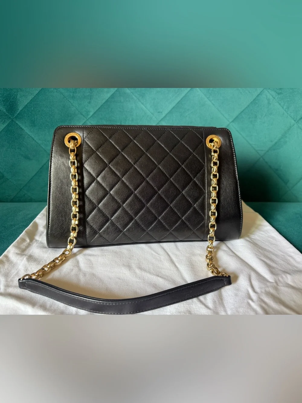 CHANEL Black Quilted Leather Shoulder Bag with Gold Hardware
